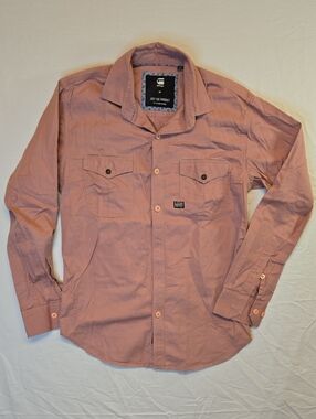 G-Star Raw Dusty Pink Button Down Long Sleeve Embroidered Casual Dress Shirt